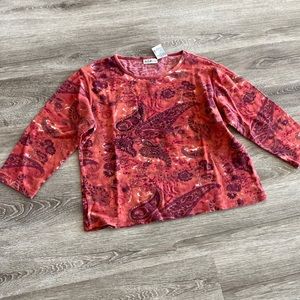 Y2k vintage white stag paisley crewneck top 3/4 sleeve red large
